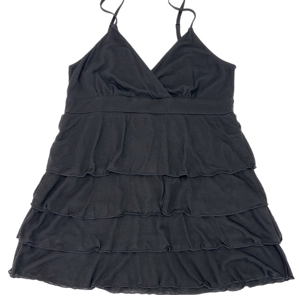 INC Black Ruffled Surplice 100% Tencel Cami Tank Top L Soft Moisture Wicking - Picture 1 of 12